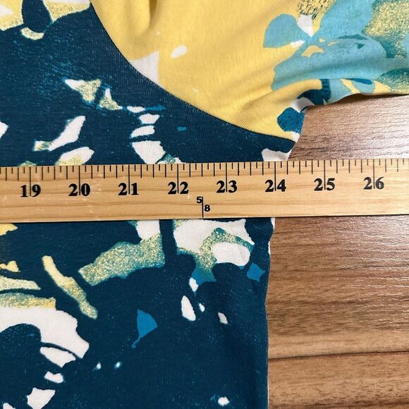 Chico's Square Neck Tee Spring Floral Theme Size 4 3/4 Sleeve Color Teal - Picture 9 of 12